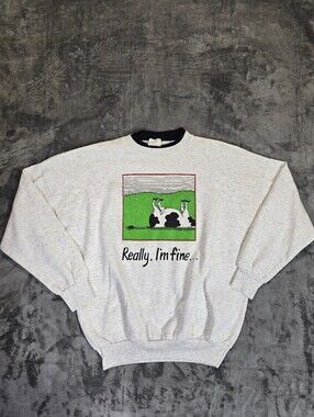 Vintage Cow Parody Pullover Sweatshirt Size Small Fits Medium Gray
